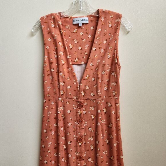 Ellisworth & Ivey Dress Womens S Coral Floral Maxi Front Button Cottagecore Boho - Picture 15 of 16